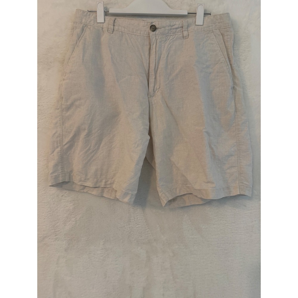 Tasso‎ Elba Island Mens 34 Beige 100% Linen Flat Front Casual Summer Shorts